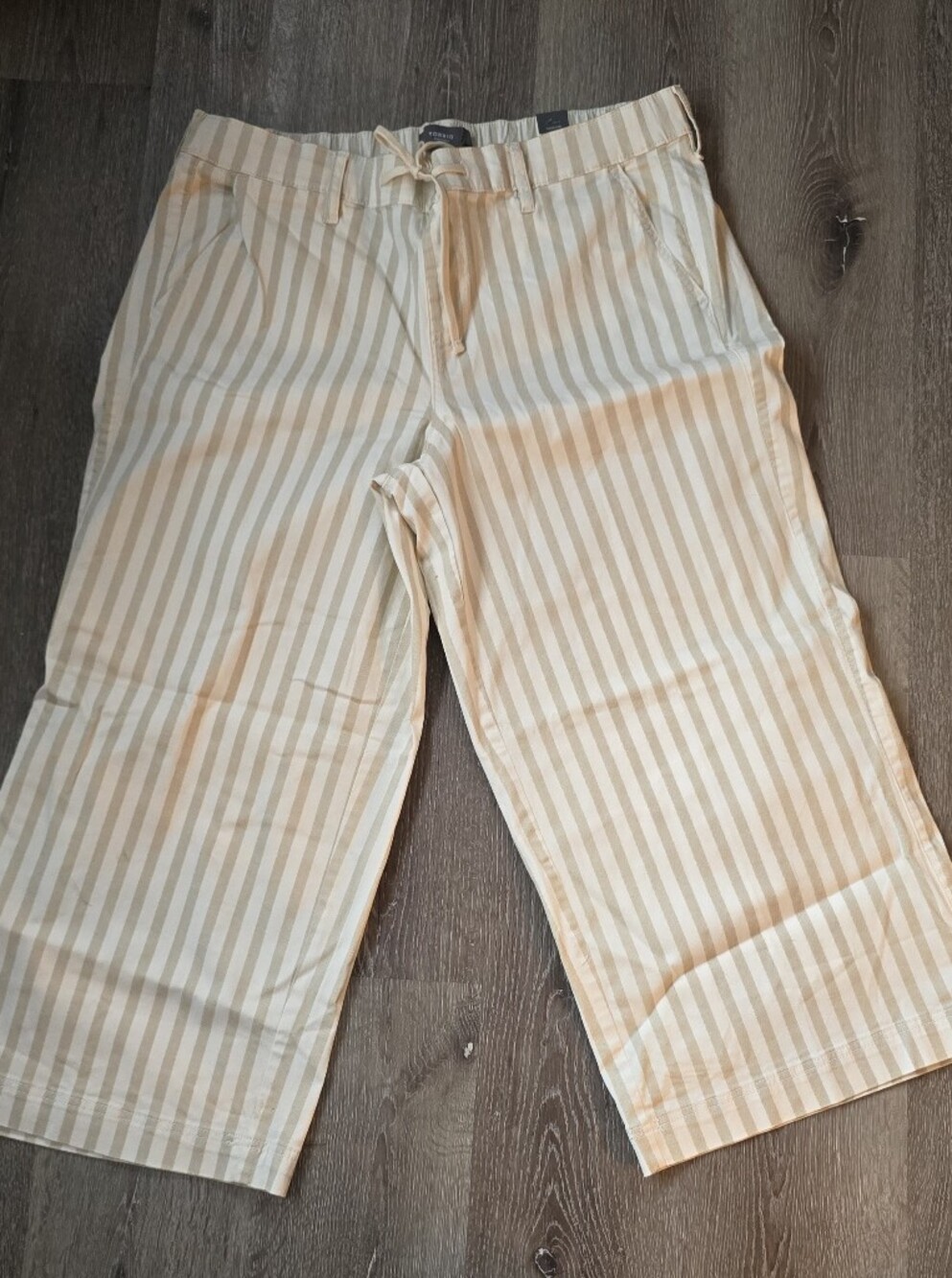 Torrid Tan & White Striped Wide Leg Linen Blend Pull-On Pants - Plus Size 2X